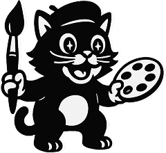 An artistic cat with a brush in his paws.