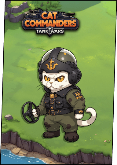A rough-looking cat, a pilot from a Wow Meow game Cat Commanders, Tank Wars