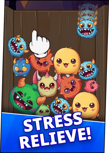 A screenshot with vibrant characters and a caption "Stress Relieve!"