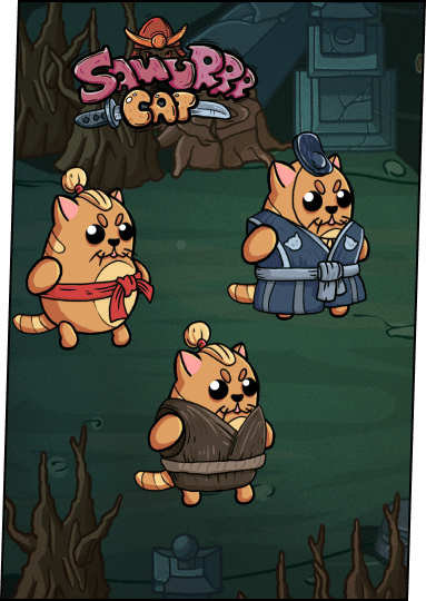 Three oriental-looking cats from wowmeow game "SamuRrr"