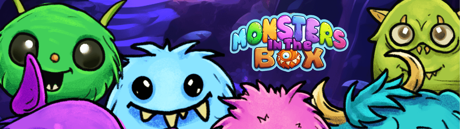 A few vibrant, cute monsters with "Monsters in the Box" logo at the center.