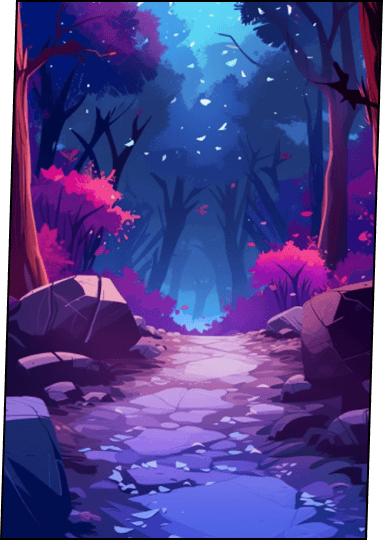 a road leading deeper into the woods, stones to the sides of the road.
