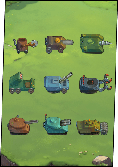 military assets from Cat Commanders, Tank wars, a game by Wow Meow. Tanks, bulldozers.