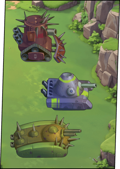 military assets from Cat Commanders, Tank wars, a game by Wow Meow. Tanks covered with spikes.