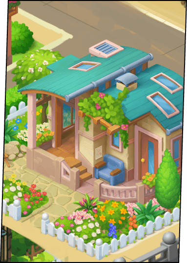 lavish cartoonish house with foliage around it