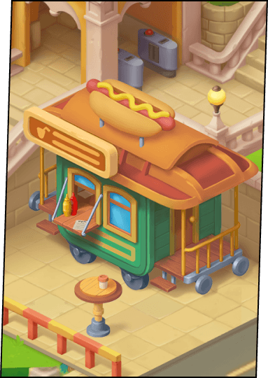 cute hot-dog stand with a table near it
