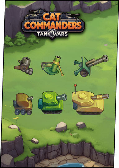 military assets from Cat Commanders, Tank wars, a game by Wow Meow. Tanks, mortars, howitzer.