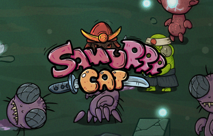 logo of Samurai cat with monsters on the background