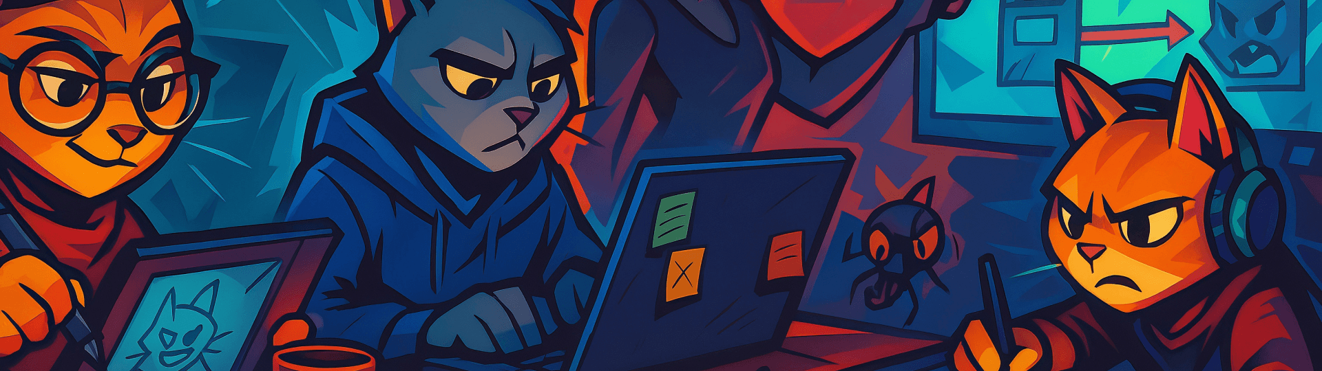 A group of professional cats working diligently to deliver a project