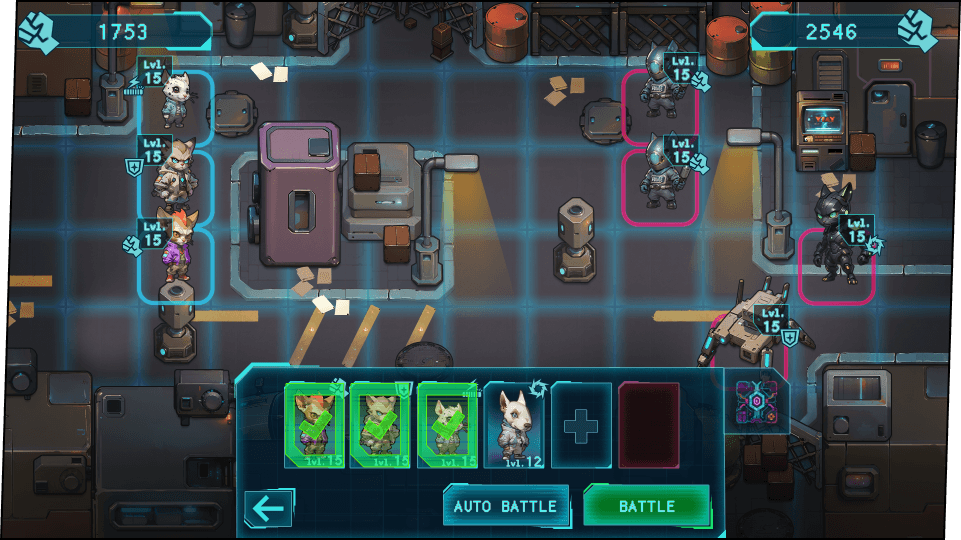 grid-system showcase of the battle UI.