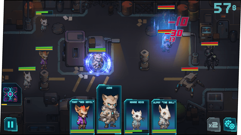 fight scene, enemies get damaged by powerful abilities of your allies.